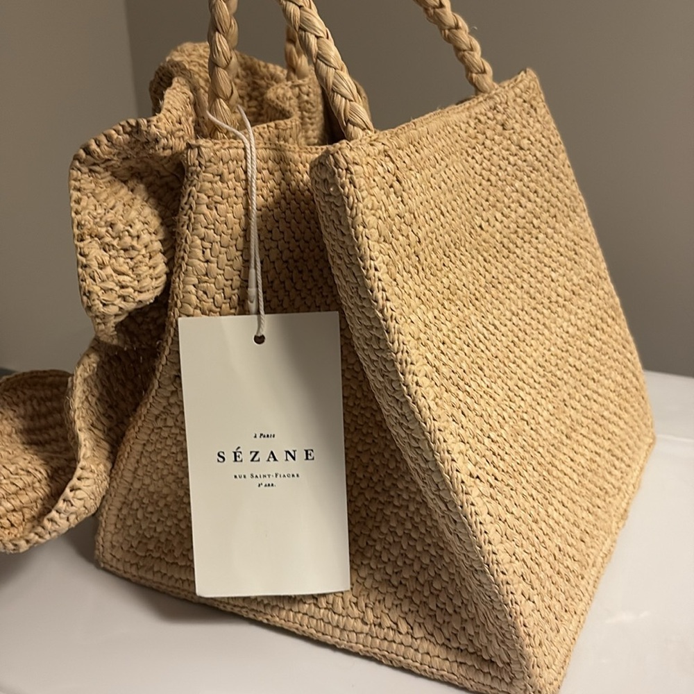 Sezane Leila Basket Natural Raffia NWT - Picture 6 of 7